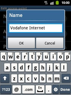 Key in Vodafone Internet and press OK.