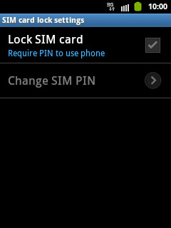 Press Lock SIM card to turn use of PIN on or off.