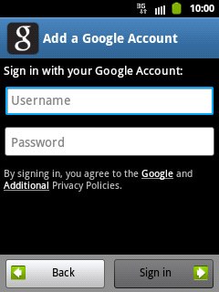 Press Username and key in the username for your Google account.