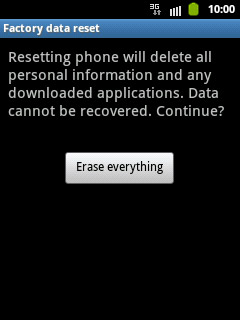 Press Erase everything.Wait a moment while your phone restores the factory default settings.Follow the instructions on the display to set up your phone and prepare it for use.