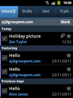 Press the required email message to read it.