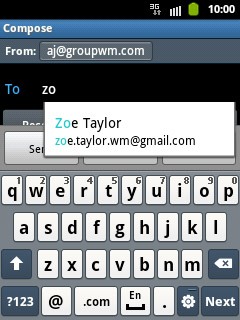 An email message containing the picture or video clip is created.Key in the first letters of the required contact.Matching contacts are displayed.Press the required contact.