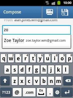 An email message containing the picture or video clip is created.Key in the first letters of the required contact.Matching contacts are displayed.Press the required contact.