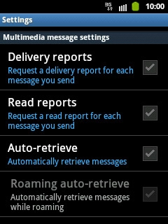 Press Delivery reports below Multimedia message settings to turn the function on or off.