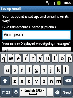Press the field below Give this account a name (Optional) and key in a name for your email account (such as Private or Work).