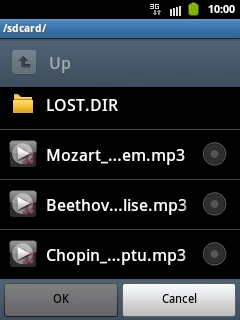 Press the field next to the required audio file to select it.