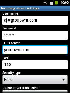 Press the field below POP3 server and key in the name of your email provider's incoming mail server.