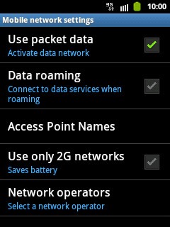 Press Data roaming to turn data roaming on or off.