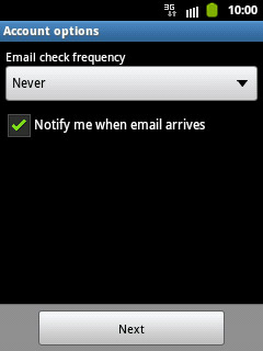 Press the drop down list below Email check frequency.
