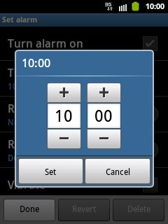 Press + or - next to hours and minutes to set the time.
