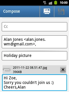 Press the send icon when you've finished your email message.