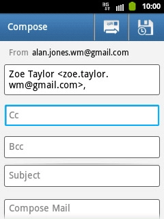 Press Cc or Bcc.Key in the first letters of the required contact.Matching contacts are displayed.