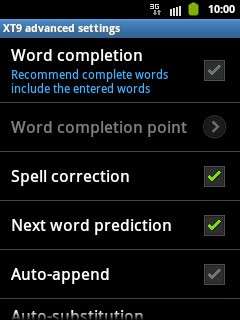 Press Word completion to turn word suggestion on or off.