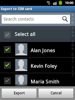 When the box next to a contact is ticked (V), the contact will be exported.