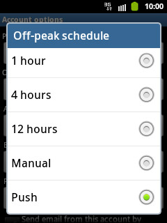 Press Push, Manual or the required frequency.Please note: each time your phone connects to the server to synchronise, data charges will apply.