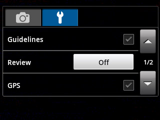 Press the field next to GPS to turn geotagging on or off.