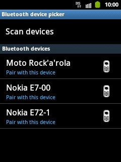 Press Scan devices.Your phone now searches for devices and after a moment, a list of Bluetooth devices within range is displayed.