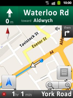 The travel time is displayed at the bottom of the display.Follow the verbal instructions or the instructions on the display to go to the selected destination.