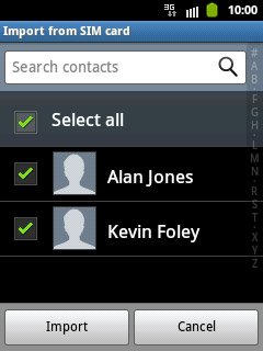 When the box next to a contact is ticked (V), the contact will be imported.