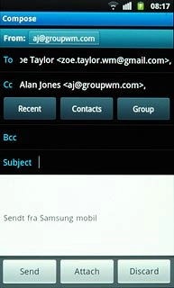 Press Subject.Key in a subject for the email message.