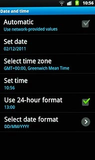 Press Automatic to turn automatic date and time update on or off.