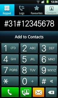 Example: #31#12345678Press the call icon.