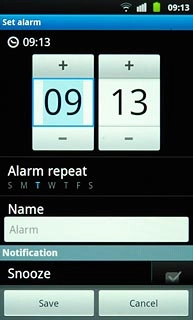 Press + or - next to hours and minutes to set the time.