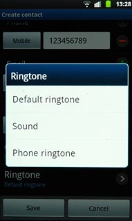 If you select Default ringtone:The ring tone corresponds to the default setting.
