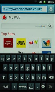 Key in the address of the required web page and press Go.