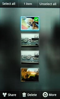 When a picture or video clip is ticked (V), it's selected.