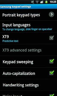 Press XT9 to turn the function on or off.