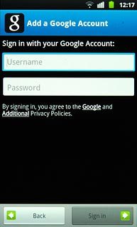 Press Username and key in the username for your Google account.