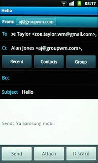 Press the text input field.Write the text for your email message.