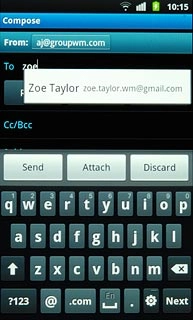 An email message containing the picture or video clip is created.Key in the first letters of the required contact.Matching contacts are displayed.Press the required contact.