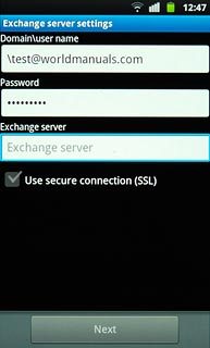 Press the field below Exchange server and key in the server address.