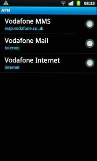 Press the field next to Vodafone Internet to fill in the field.