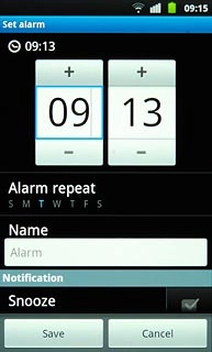 Press the field below Name.Key in the required name.Follow the instructions on the display to select more settings for the alarm.