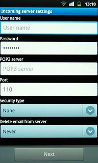 Press the field below User name and key in the username for your email account.