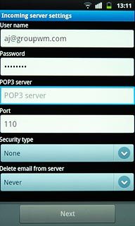Press the field below POP3 server and key in the name or IP address of your email provider's incoming server.