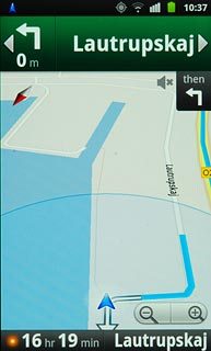 The navigation window with information about your route is displayed.The next turn and the next route detail are displayed at the top of the display.