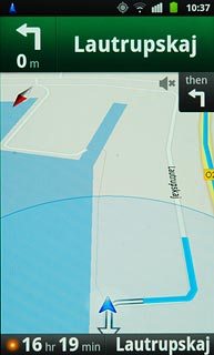 The travel time is displayed at the bottom of the display.Follow the verbal instructions or the instructions on the display to go to the selected destination.