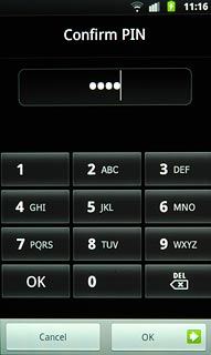 Key in the phone lock code again and press OK.
