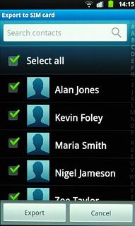 When the box next to a contact is ticked (V), the contact is selected.
