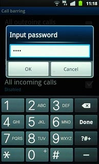 Key in your barring password (default is 0000), and press OK.
