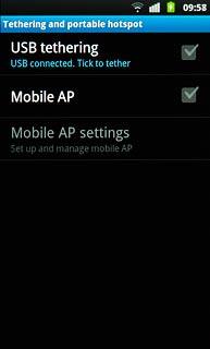 Press USB tethering to turn on the function.