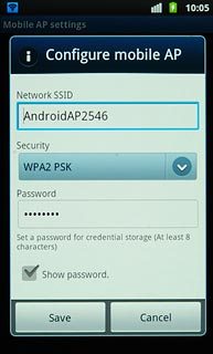 Press the field below Network SSID and key in the required name for the Wi-Fi hotspot.