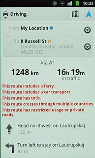 To view the entire route on the map:Press the map icon.