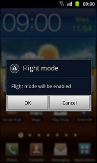 Press OK.Depending on the current setting, flight mode is now turned on or off.
