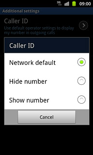Press Network default, Hide number or Show number.
