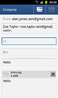 Press Cc or Bcc.Key in the first letters of the required contact.Matching contacts are displayed.
